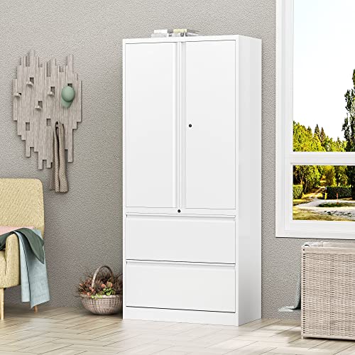 Lissimo File Cabinets For Home Office, Lateral File Cabinets With Lock,Steel Storage Cabinet With 2 Drawers And Doors For Hanging Files Letter/Legal/A4 Size File White #TOP1