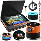 SXHELECOK Underwater Fishing Camera with 360° Horizontal Rotating Exclusive Anti-Fog Lens & RGB Lure Lights, 5' 1080P 1200TVL IPS Screen, 20MP, 10000mAh, 99ft Cable for Ice, Boat, Nautical Fishing