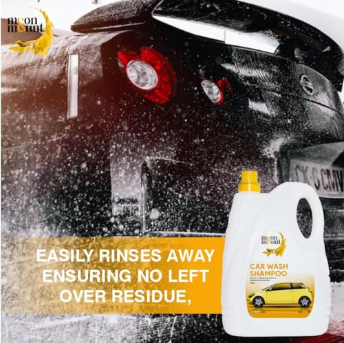 Image of Moon & Mount Car Wash Shampoo 5L | Lemon | pH 7.0 | Ceramic & PPF Safe 90%+ foam in hard water. 4-min panel cling. 160+ washes at 30ml. Foam cannon & bucket. Matte safe. Bike & SUV compatible.