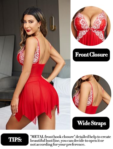Image of Avidlove Women Lace Lingerie Front Closure Babydoll V Neck Nightwear Sexy Chemise Nightie