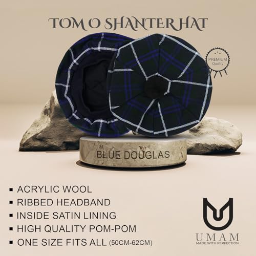 Image of Scottish Tam O' Shanter Hat Tartan Bonnet Pom Pom Wool Flat Cap One Size