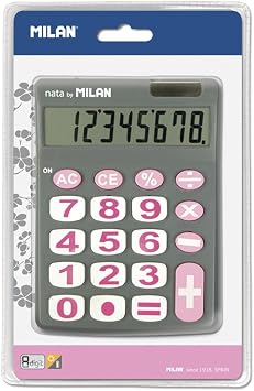 Milan 151708GBL 8-Digit Calculator, Big Key, Gray x Pink