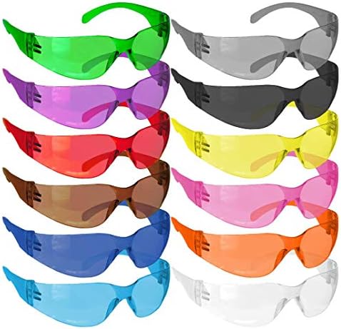 SAFE HANDLER Hyline Safety Glasses | FULL COLOR, ANSI Z87.1, Impact Resistant, Unbreakable Lens, 99% UV Protection, Anti-Scratch, 12 PAIRS 12 Assorted Colors (1 box)