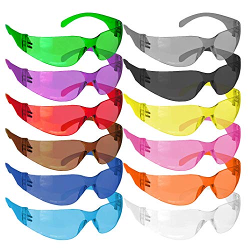 Safe Handler Hyline Safety Glasses | Full Color, Ansi Z87.1, Impact Resistant, Unbreakable Lens, 99% Uv Protection, Anti-Scratch, 12 Pairs 12 Assorted Colors (1 Box) #TOP13