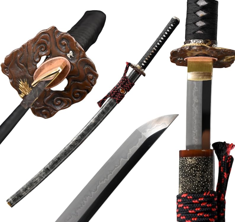 Boutique Clay Tempered Real Hamon Samurai Knife Full Handmade Finely Ground Blade Samurai Knife Gift