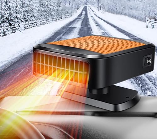 Car Heater,Portable 12V 200W Car Heater & Defroster,2-in-1 Fast Heating & Cooling Fan,Plug In Car Heater for Windshield Defogger with 360° Rotary Car Heater (Orange)