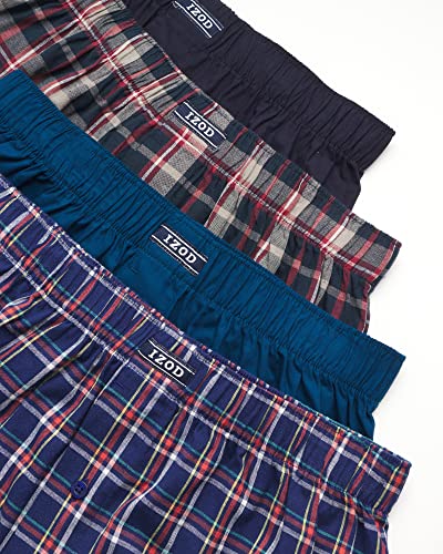 Izod Men's Underwear - Classic Woven Boxers (4 Pack), Size Medium, Blue Plaid/Green/Black #TOP1
