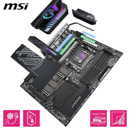 Image of MSI MPG X870E Carbon MAX WiFi Motherboard, ATX - Supports AMD Ryzen 9000 /8000 / 7000 Processors, AM5-64MB BIOS ROM, 110A SPS VRM, DDR5 Memory Boost 9000+MT /s (OC), PCIe 5.0 x16, M.2 Gen5