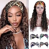 Human Hair Wigs Curly Headband Wigs Balayage Natural Black to Auburn Highlights None Lace Front Wigs...