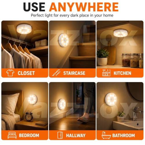 Image of VazzLox Motion Sensor LED Light (Warm | Pack of 4) Wireless USB Rechargeable Self-Adhesive Motion Sensor Light for Home Indoor Auto On /Off Cabinet Light Wardrobe Lights with Sensor Stairs Night Light