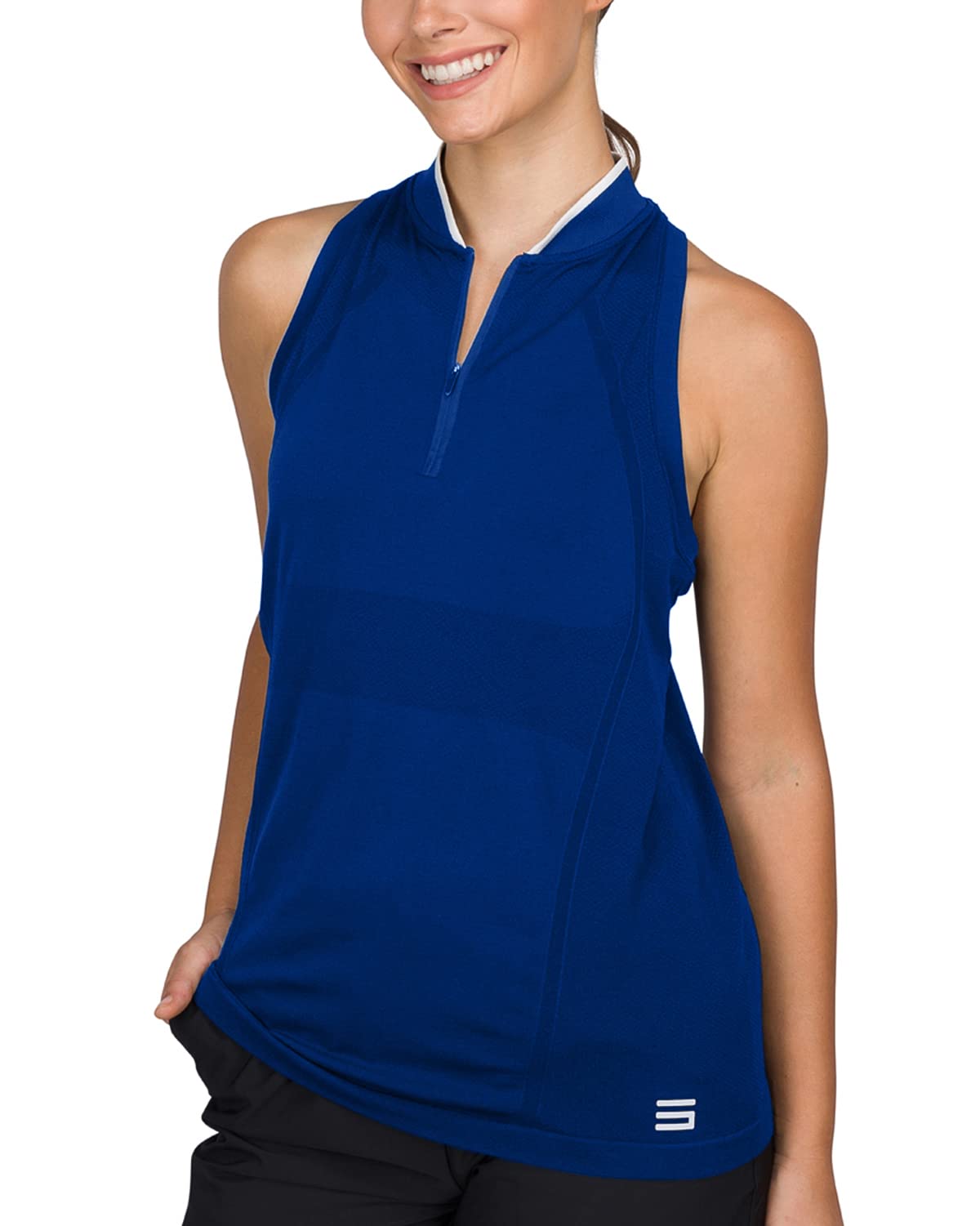 Women’s Seamless Racerback Polo - Dry Fit Breathable Golf Top w/ 4-Way Stretch Fabric, Moisture Wicking & Anti-Odor, Royal True Blue, L