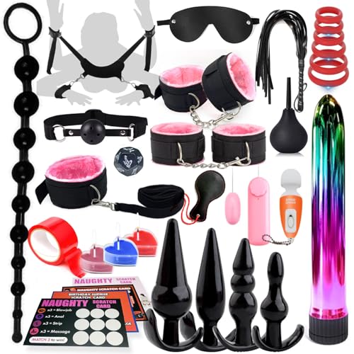 33pcs Anal Plug Adult Toys BDSM Bondage Sex Restraints Set with Anal Toys and Anal Beads Butt Plug from Beginners to Advanced Player Sex kit Sex Toys for Couples