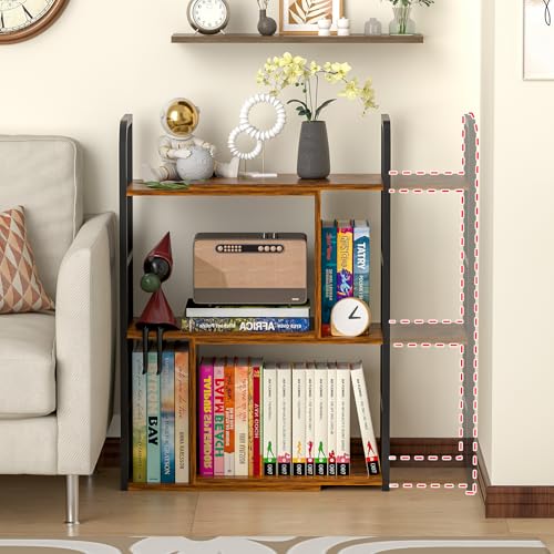Yociyoga 3-Tier Home Office Bookcase Shelf, Expandable Small Book Shelf, Narrow Bookshelves With Metal Frame, Bedroom&Living Room Modern Metal And Wood Standing Storage Shelving Unit Books Shelf Organizer thumb #1