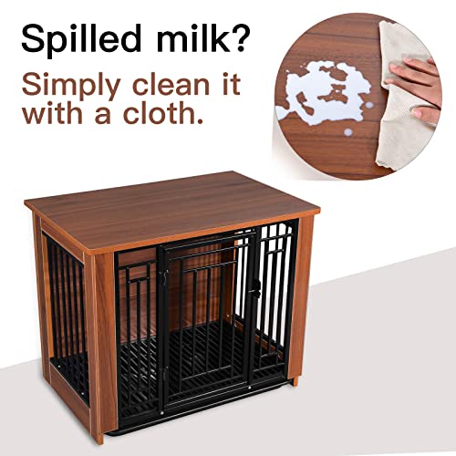 Wooden Dog Crate Furniture Style 32'', Decorative Dog Kennels End Table Wire Door with Lock Small Animal House with… - Image 4