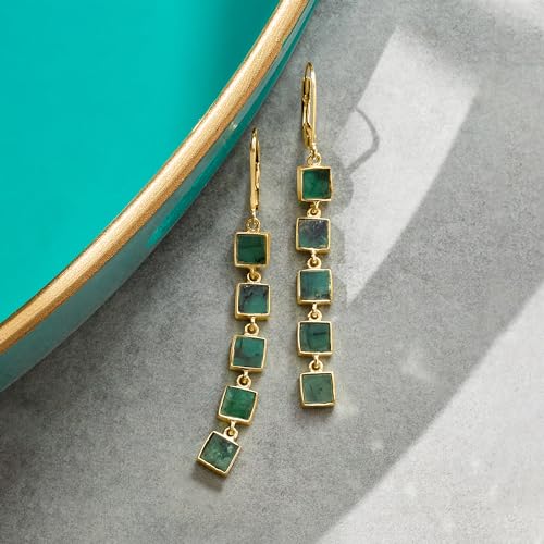 Ross-Simons 7.25 ct. t.w. Emerald Square-Link Drop Earrings in 18kt Gold Over Sterling4