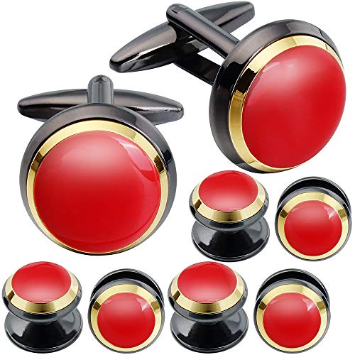 HAWSON Cuff Links Tuxedo Studs Set for Men - Best Gifts for Wedding, Formal Events (Red Enamel)