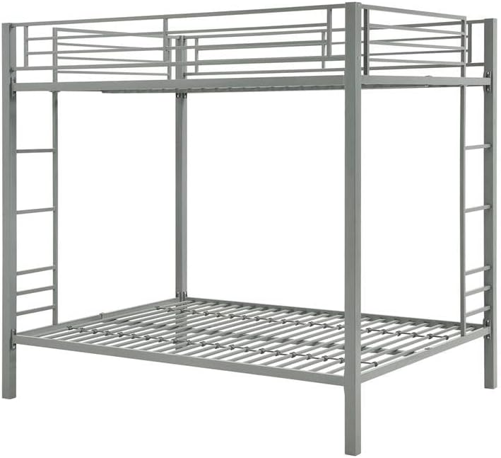 DHP Full over Full Bunk Bed for Kids, Metal Frame with Ladder (Silver)