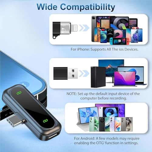 Image of VELOMAX Mic for YouTube Wireless, Noise Reduction Magnetic Clip Wireless Microphone with LED Indicator Light Android Type-C Port (Single Mic for USB-C & Lightning & USB Type-A Port)
