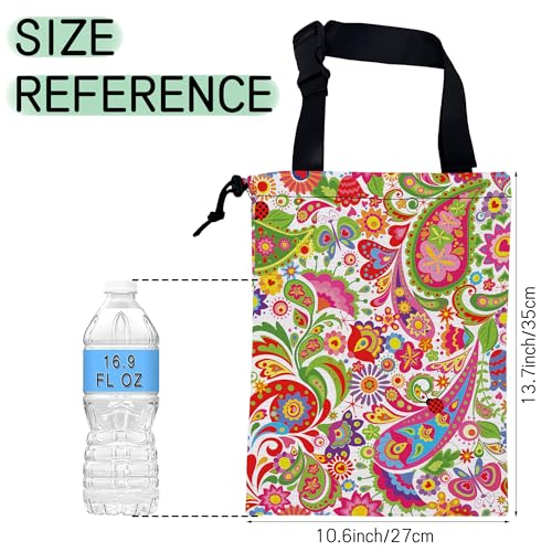Image of Colorful Paisley Car Garbage Bag,Ethnic Floral Waterproof Small Car Trash Bag Hanging Back of Seat,Drawstring Hanging Car Trash Bag with Adjustable Buckle for Car Accessories