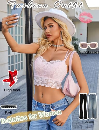 Image of Avidlove Bralettes for Women Lace Camisole V Neck Double-Layered Adjustable Strap Tank Cami Crop Top