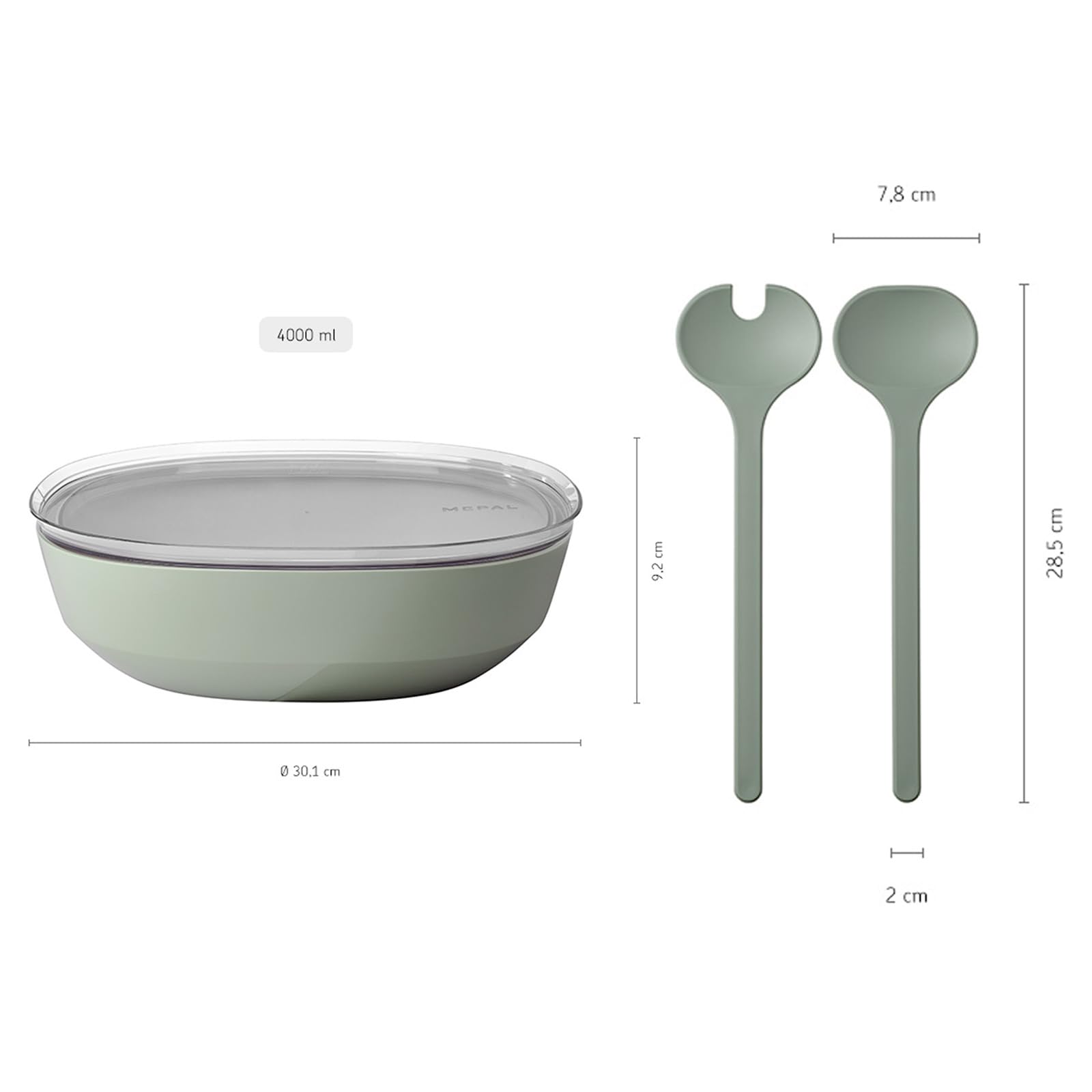 Mepal Service à salade Silueta - Bol de service avec couvercle (4000 ml) avec couverts à salade (28,5 cm) - Vaisselle de service d'extérieur - Passe au lave-vaisselle et au micro-ondes - Plastique
