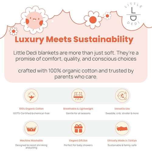 Image of Organic Cotton Baby Blanket 30x40 in, Harvest Pumpkin - GOTS Certified, Soft Knit Swaddle with Gift Box, Breathable Nursery Blanket for Crib & Stroller, Machine Washable