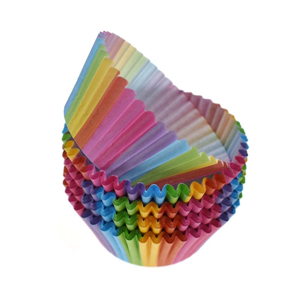 Reland Sun Multicolor 100Pcs Colorful Rainbow Paper Cake Cupcake Liners Party Baking Muffin Cup Case