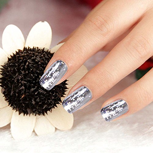 BMC 24pc Holographic Silver Circle Checker Foil Design Nail Polish Art Decal Effect Sticker Wrap Strips