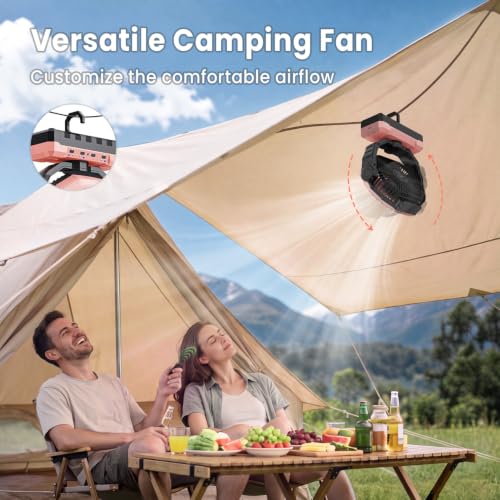Image of FRIZCOL 3-in-1 Camping Fan - Portable Fans Rechargeable - 24000mAh Battery Powered Fan with Light for Indoor, Outdoor, Tent, Travel, Fishing, Jobsite, Gifts for Men Dad Him - Pink