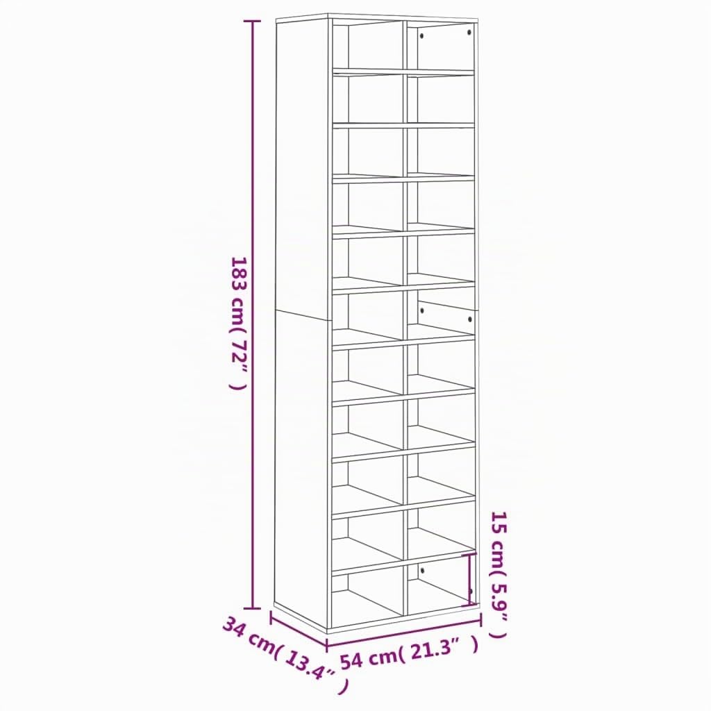 vidaXL Mueble Zapatero Contrachapada Mobiliario Decoración Organización Almacenamiento Productos del Hogar Elegante Práctico Útil Blanco 54x34x183cm