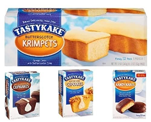 Tastykake Variety Pack | 4 Boxes | 1-Plain Krimpet | 1-Chocolate Creme Filling CC | 1-Buttercreme CC | 1-Peanut Butter Kandy Kakes