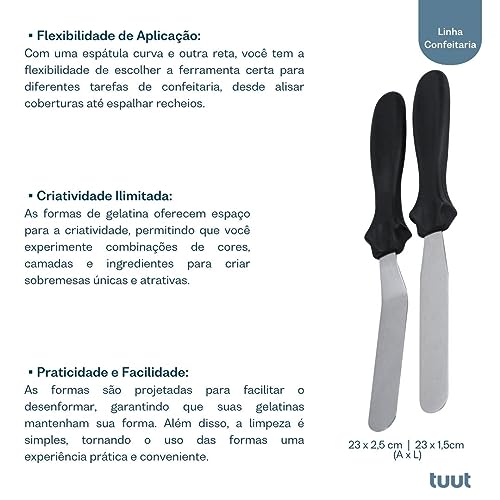 Tuut, Linha Confeitaria, Jogo De Espátulas Reta e Curva para Confeitaria em Inox, 23cm