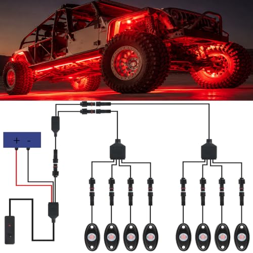 Image of 12pods Pure Red led Rock Lights Dc 12v with Switch Kit for Trucks utv ATV