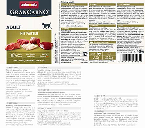 animonda GranCarno Hunde Nassfutter mit Pansen (6 x 400 g), getreidefreies Hundenassfutter ohne Zucker, für ausgewachsene Hunde, mit frischen fleischigen Zutaten