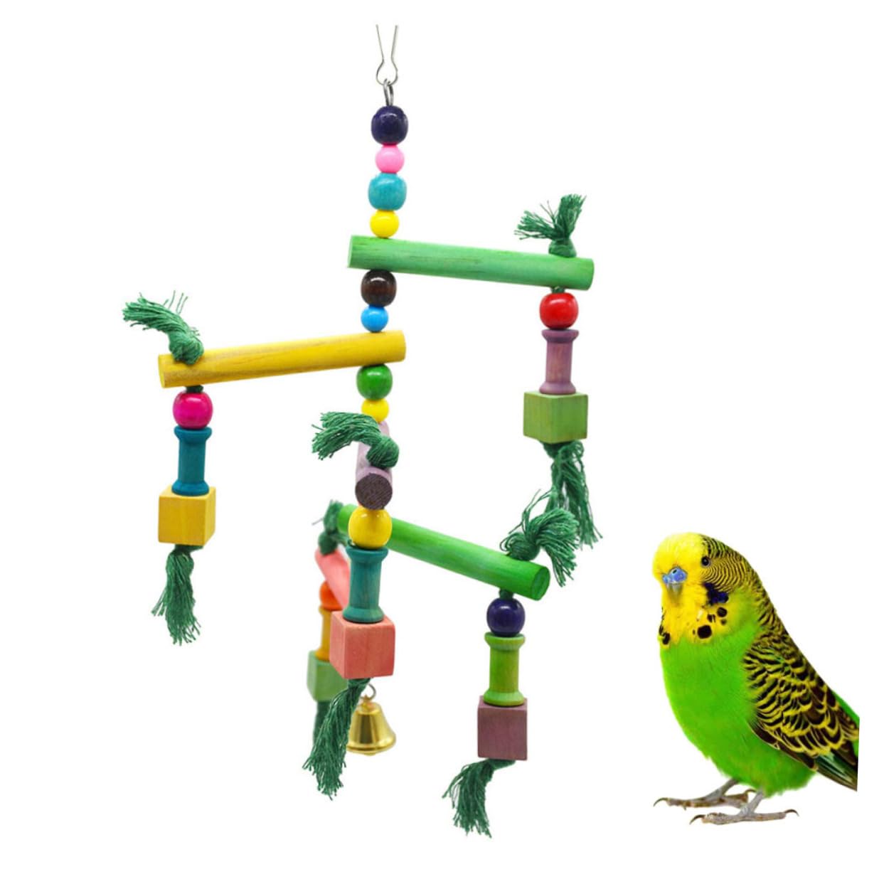 Sosoport 3piezas Juguete De para Aves Columpio y Escalera Diversión y Ejercicio para Periquitos y Diseño De Madera Natural Color Aleatorio