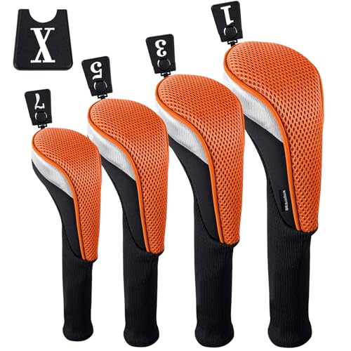 Couvre-clubs de golf 460 CC Andux (lot de 4) en bois avec étiquettes interchangeables