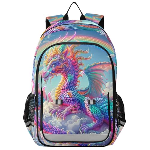 Dragon Clouds Rainbow Backpack for Kids, 17 Inch Large Boys Elementary Backpack, 6-12 Y