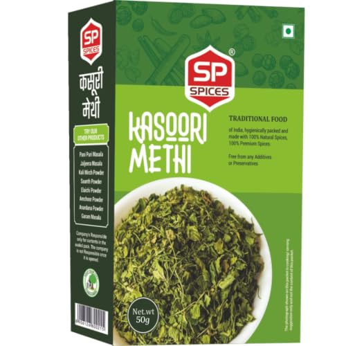 Image of SP Spices Kashmiri Mirch, Chaat Masala, Amchur, Ginger Powder & Kasoori Methi Combo Pack | Premium Indian Spices | Perfect for Cooking, Snacks, Chaat, Curries , vegetables & Marinades (50g Kasoori Methi)