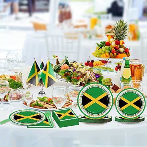Image of 96 PCS Jamaica Flag Party Supplies Paper Plates Napkins Jamaica Birthday Decorations Favors for Jamaican Serves 24
