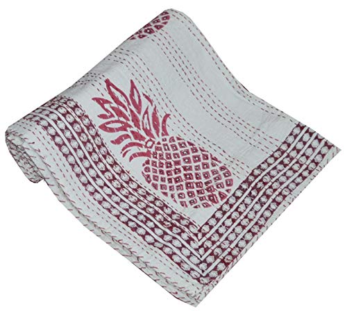 V Vedant Designs Indian Handmade Pineapple Print Kantha Quilt Single Quilt Kantha Throw Kantha Bedspread Gudari
