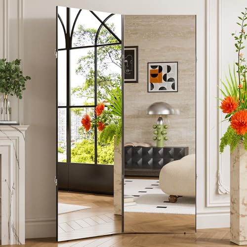 brisafe NanoMirror Space-Saving 360° Folding Full Length Mirror, 71" x 47" Ultra-Large Wall Mounted Shatterproof Foldable Design for Home Gym, Yoga, Dance, Fitness Studio, Silver