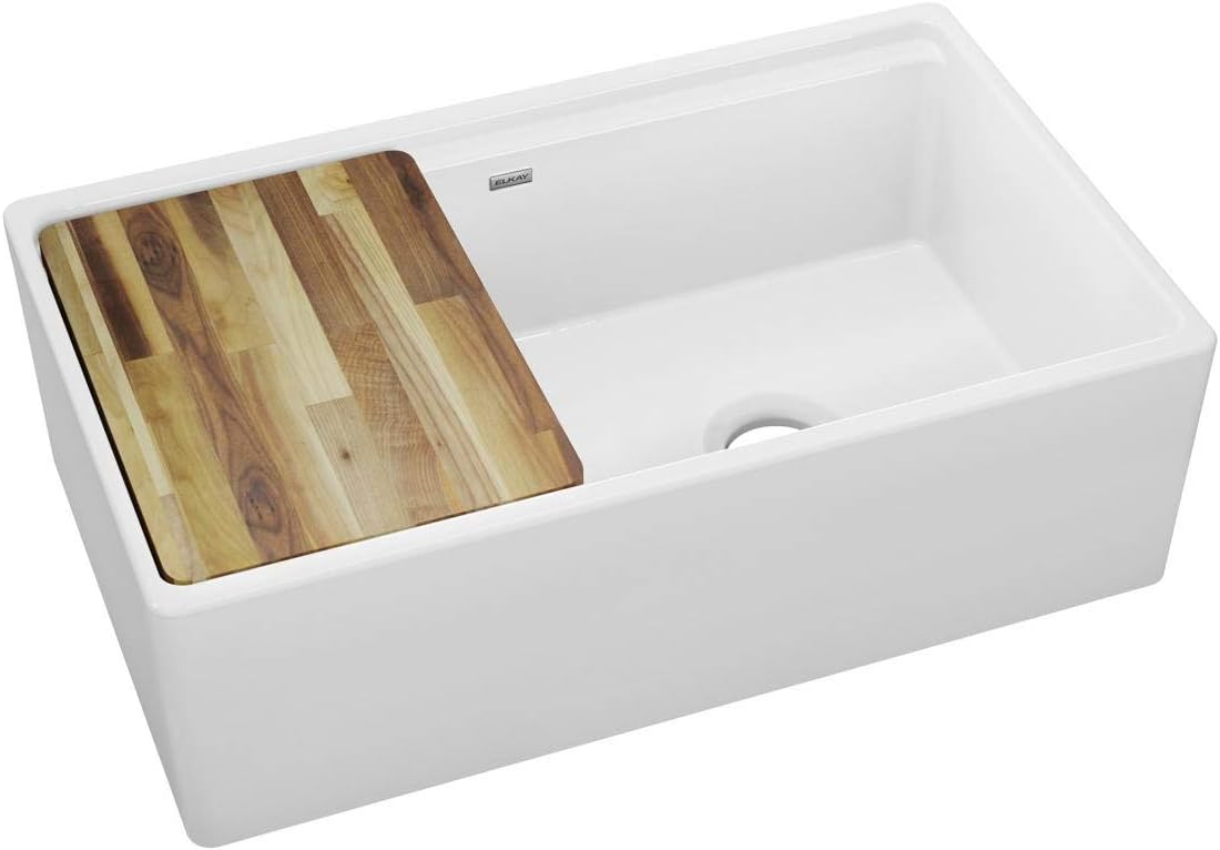 Holiday Deals 🛒 Elkay SWUF3320WH Fireclay 60/40 Double Bowl Farmhouse Sink with Aqua Divide, White