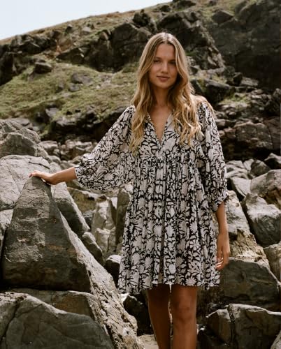 Image of Boho Dresses for Women Floral V Neck Puff SLVS Babydoll Short Beach Dress