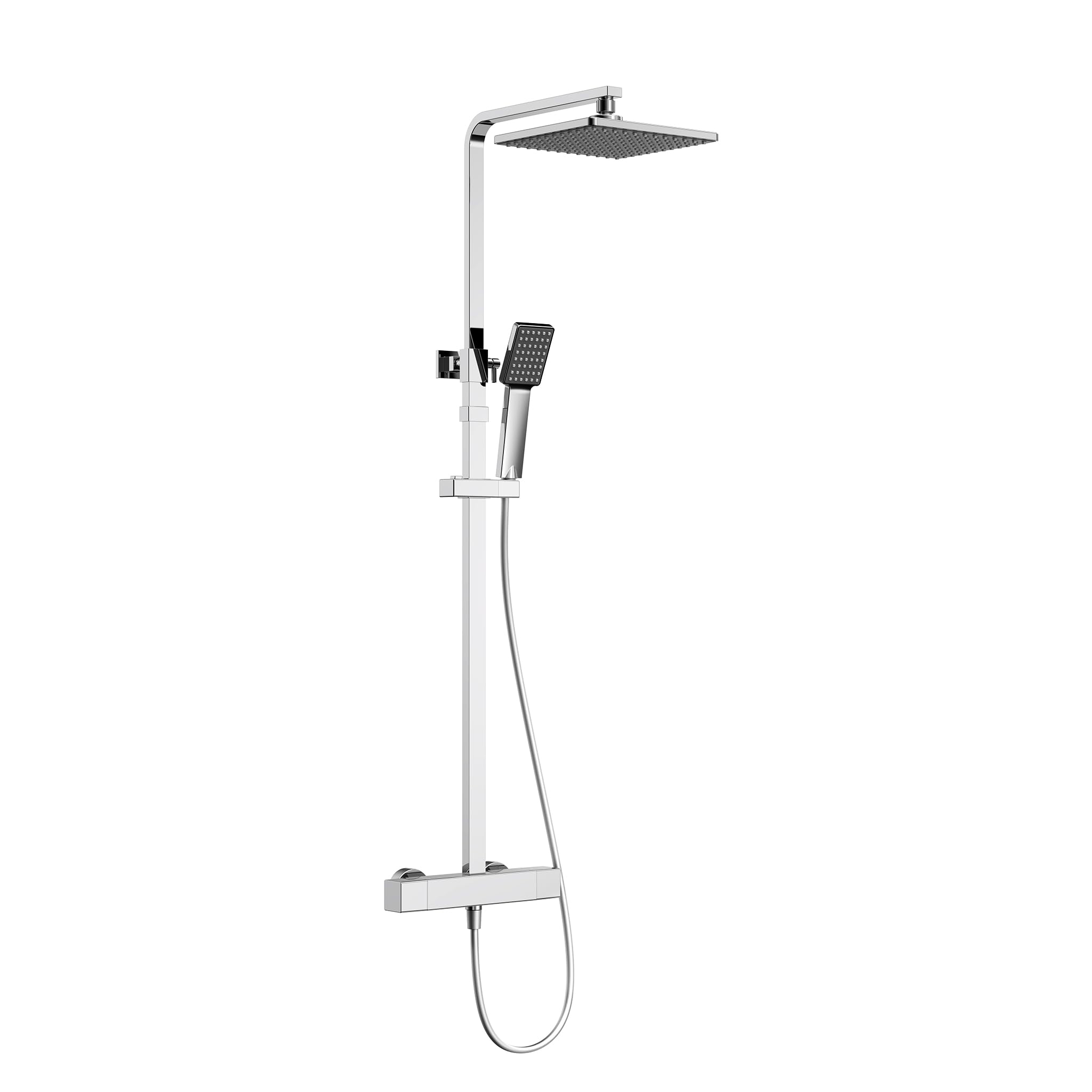 HOMELODY Sistema de ducha con termostato cromado, grifo de ducha de acero inoxidable, ducha de lluvia con grifo, juego completo con cabezal de ducha de lluvia, barra de ducha ajustable, juego de ducha