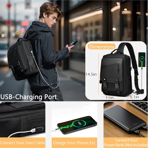 Leaper Crossbody Messenger Bag for Men: 13L Multi-pocket Satchel Sling Shoulder Bags for Travel Daily Work - Women Single Strap Backpack for Cycling, Hiking - Laptop Sling Bag for Men 14 inch, Black3