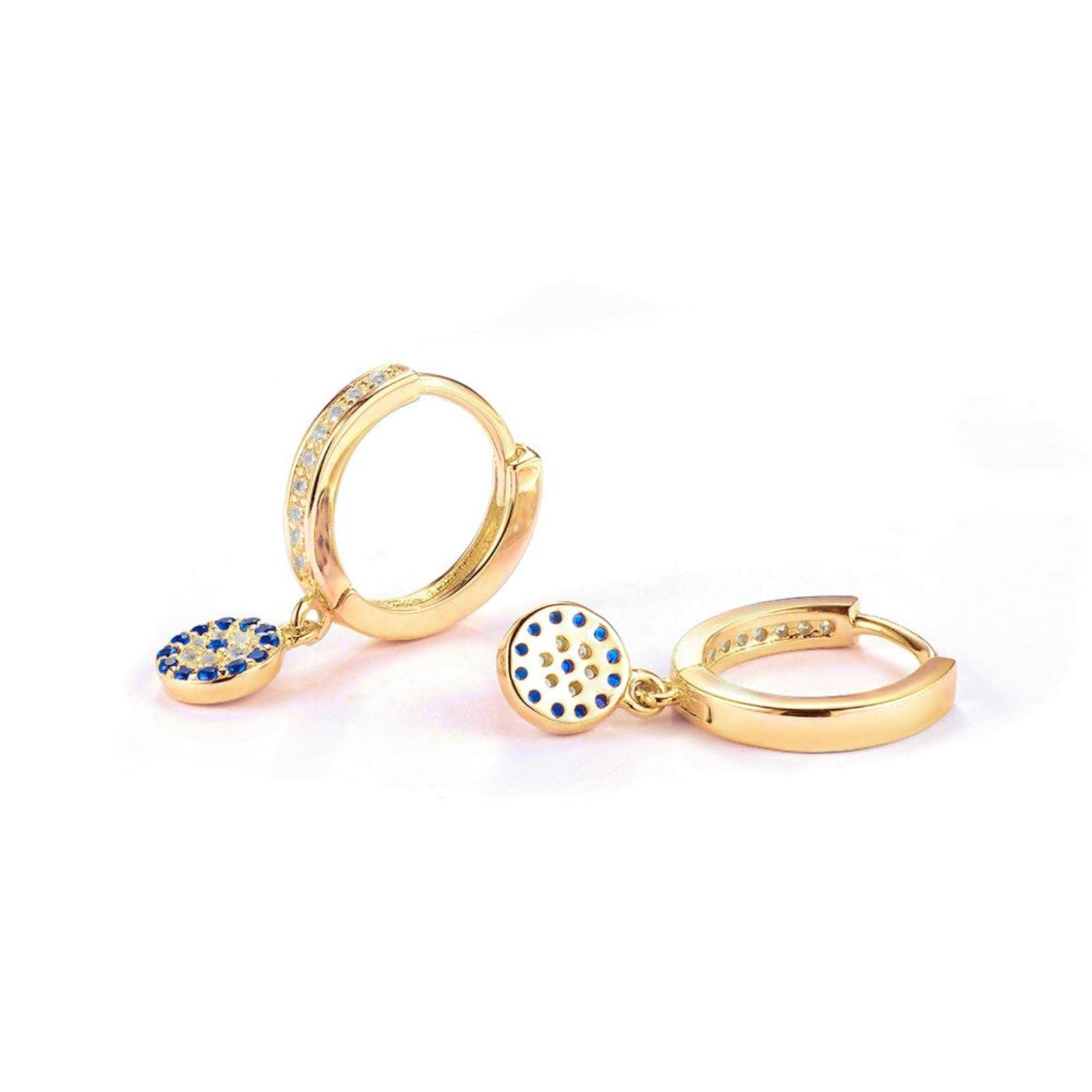Pendientes, Gota de la Suerte con Forma Ojo Malvado en Plata Ley 925 for Mujer, Cristal circonita Azul, joyería turca Lujo for Bodas(Gold Color)