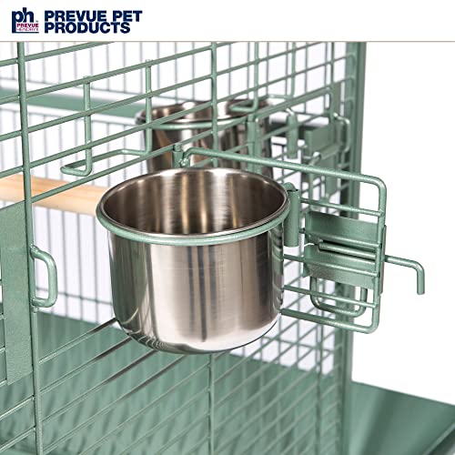 Image of Prevue Pet Products Wrought Iron Select Bird Cage - Large Steel Cage with Rolling Stand, Seed Guards, and Playtop, Durable Design, Ideal for Conures and Medium Birds - Sage Green