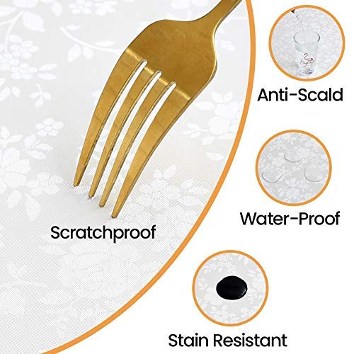 Image of Romanstile Waterproof Vinyl Tablecloth Round, 60 x 60 Inch, Rose White