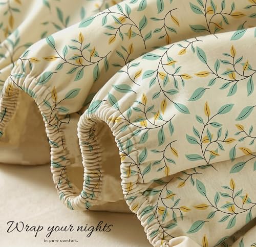 Image of BSB HOME 220 TC Cotton Fitted Single Bedsheet with 1 Pillow Cover, Soft Breathable, Elastic Fit, Fade Resistant, Easy Care - 36 x 72 + 6 Inches (Spring Leaf Multi)