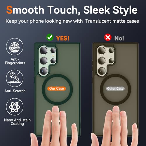 Image of OWKEY for S23 Ultra Case 6.8'', Magnetic Samsung Galaxy S23 Ultra Case for Magsafe, [Shockproof Military] Translucent Back Slim Bumper Cover Phone Case Galaxy s23 Ultra case, Green
